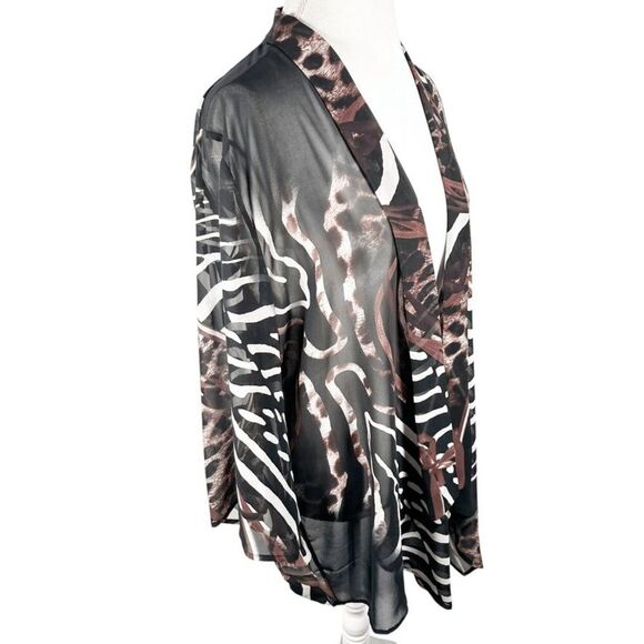 Lior Paris Chiffon Animal Print Kimono Open Front Beachy Chic Career Top Size L - Picture 3 of 8
